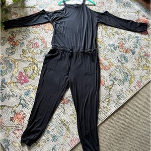 New York & Company black Jumpsuit Peekaboo Sleeves Zipper in Back